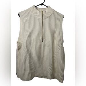 NEW Talbots Cream Knit Ribbed Zip Mock Neck Sweater Vest